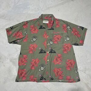 Vintage 1980e Men's SZ XL Kamp Shirt US Marines Eagle Crest Hawaiian AOP Polo